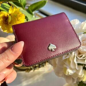 Kate Spade Burgundy Bi-fold Wallet Card Holder ID Case with chain